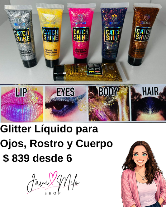 GLITTER LIQUIDO PARA OJOS, ROSTRO Y CUERPO (6 UNIDADES)