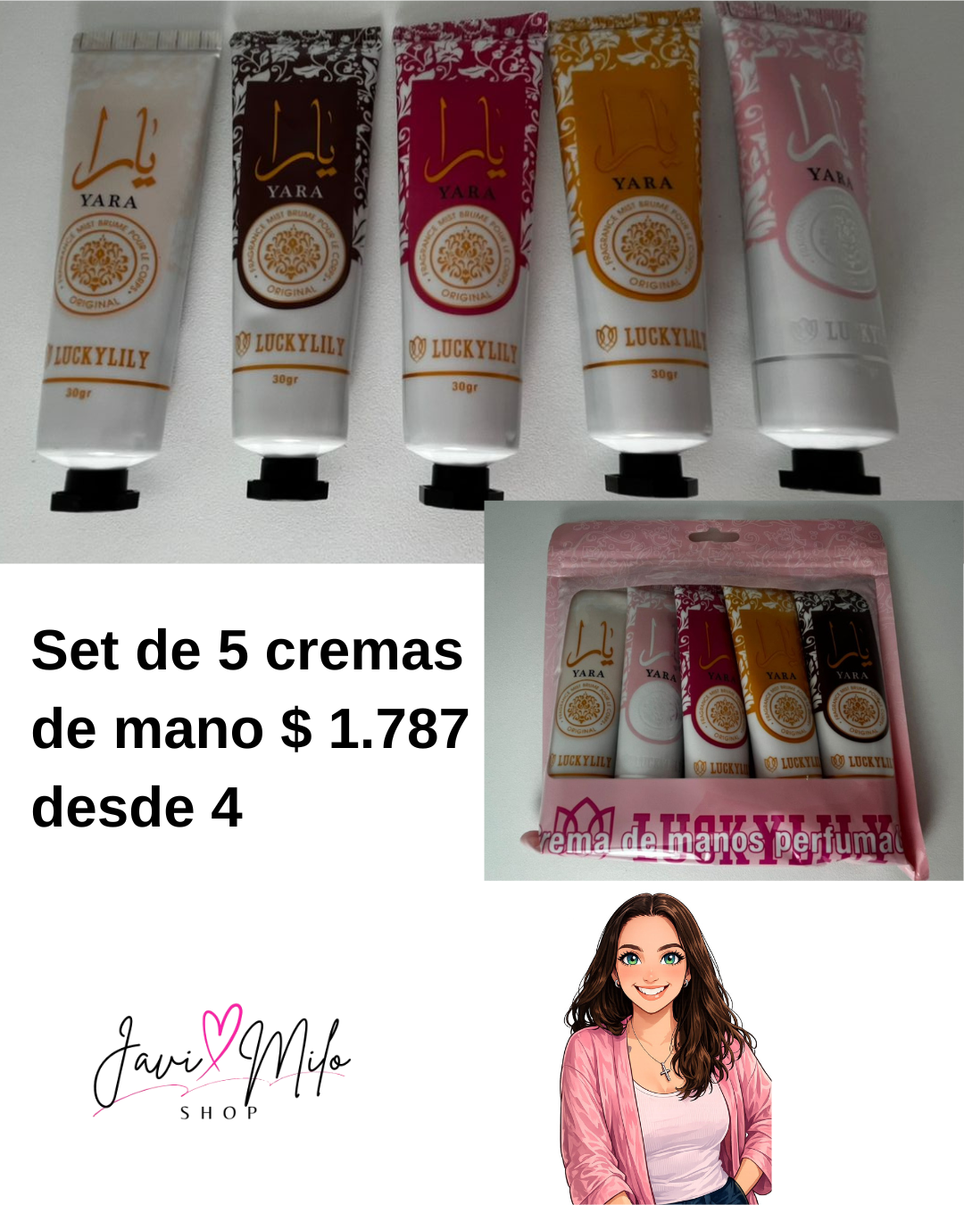 SET DE CREMA DE MANOS YARA (4 UNIDADES)