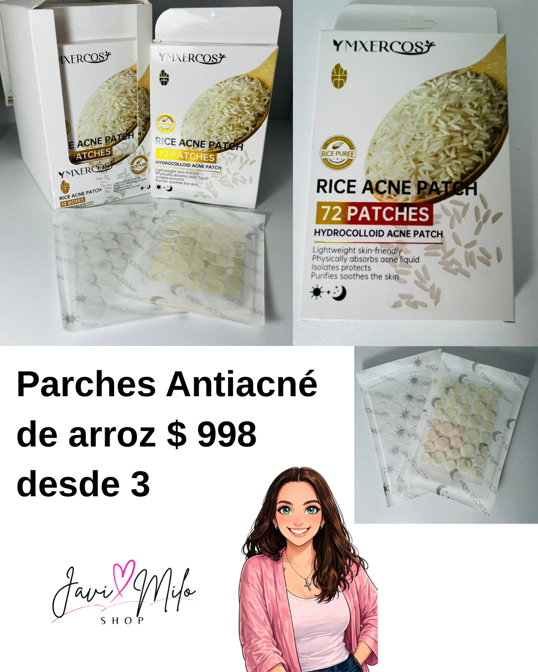 PARCHE ANTIACNÉ DE ARROZ (3 UNIDADES)