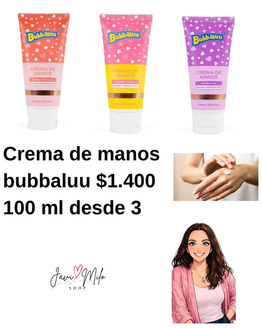 CREMA DE MANOS HIDRATANTE BUBBALUU 100 ML (3 UNIDADES)